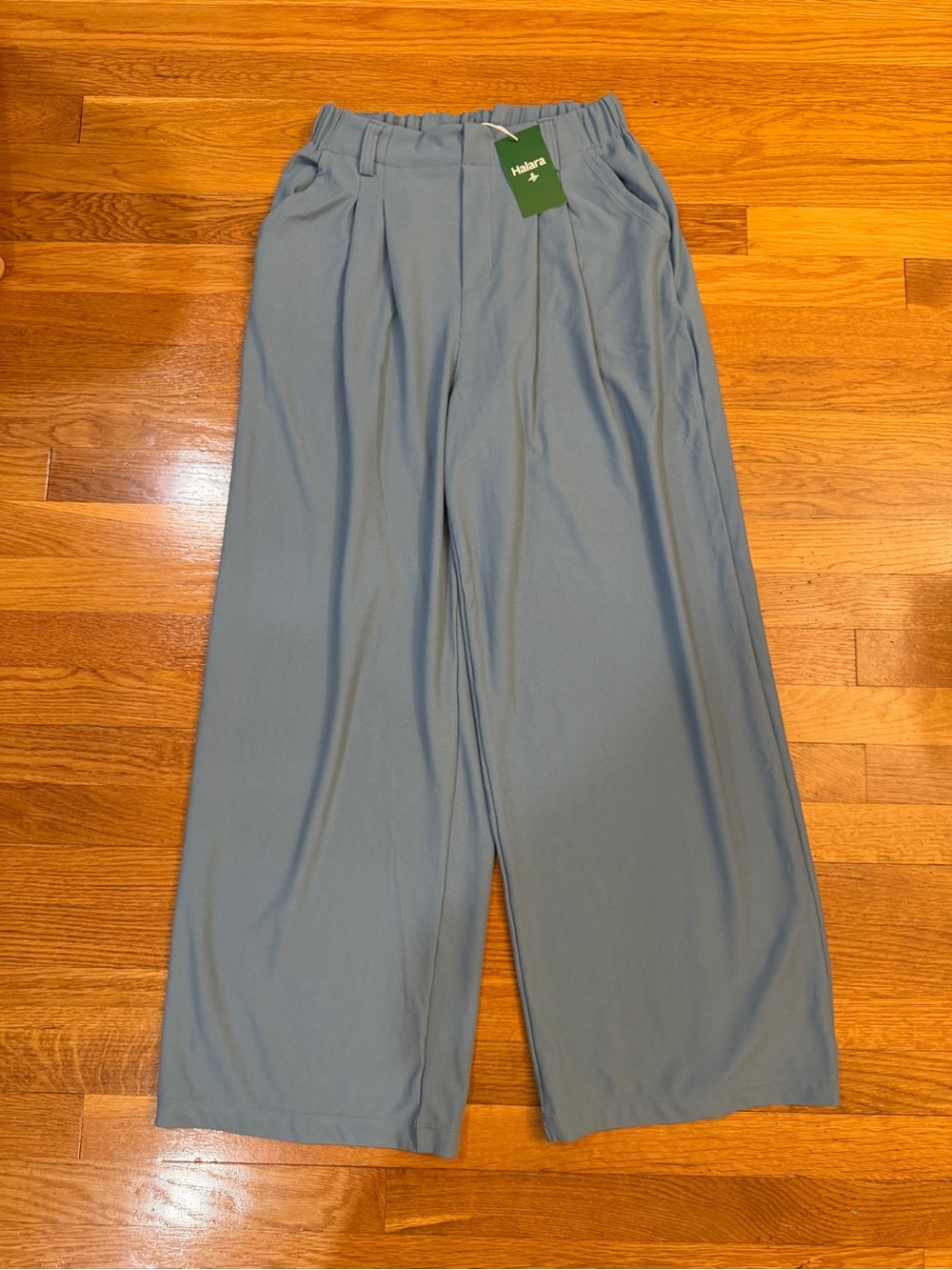Halara Flex High Waisted Pocket Wide Leg Waffle Work Pants Light Blue Size S NWT - Picture 8 of 8